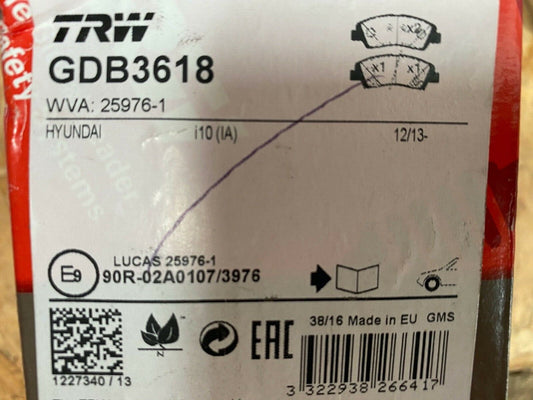 TRW GDB3618 Front Brake Pad Set fits Hyundai