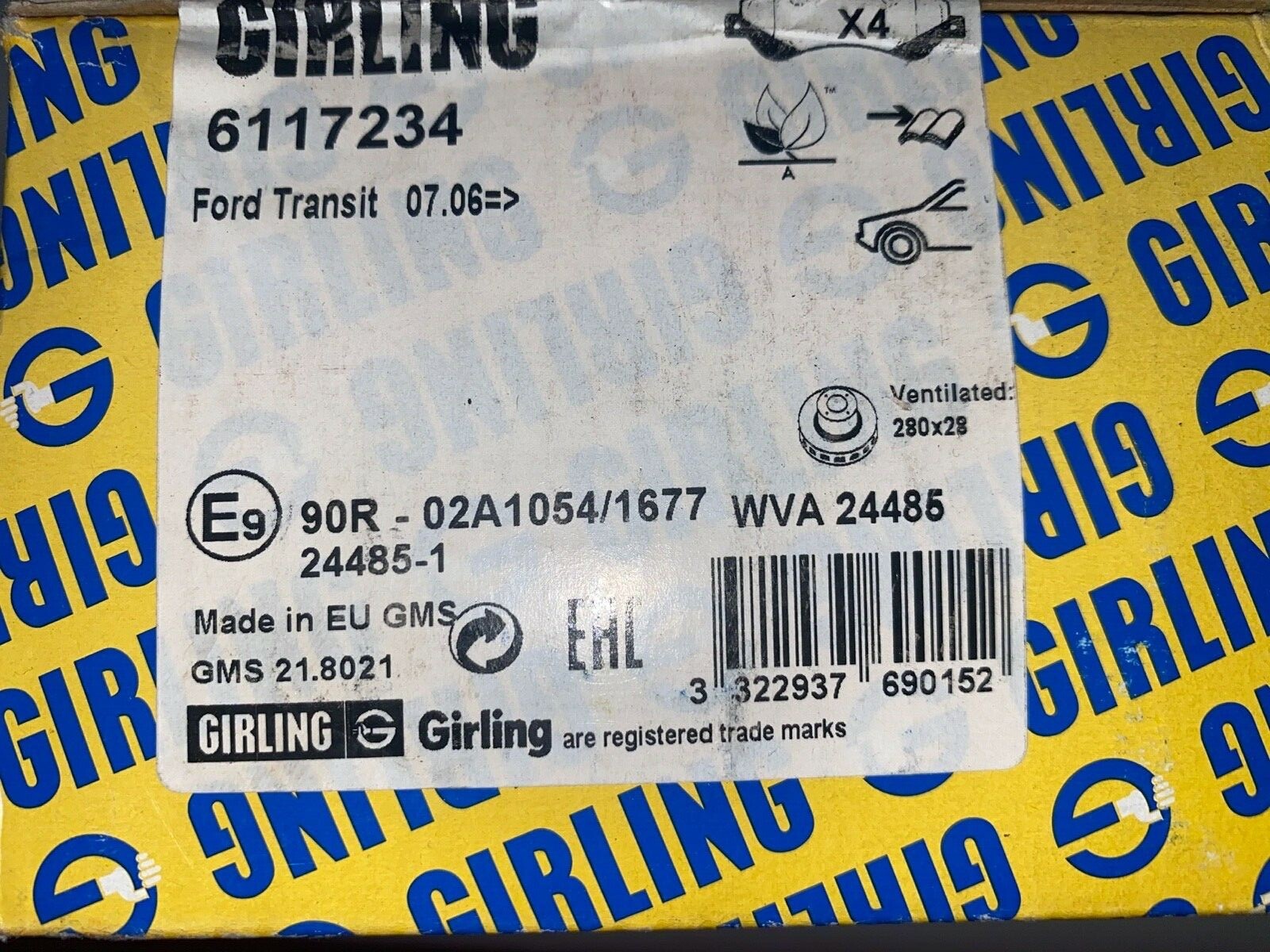 Girling 6117234 Front Brake Pad Set fits Ford Transit