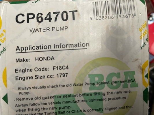 BG Automotive CP6470T Water Pump fits Honda