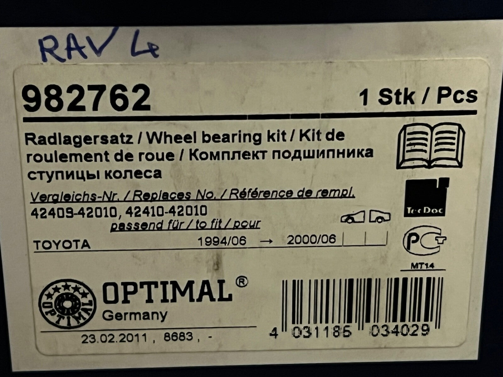 Optimal 982762 Rear Wheel Bearing Kit fits Toyota RAV4