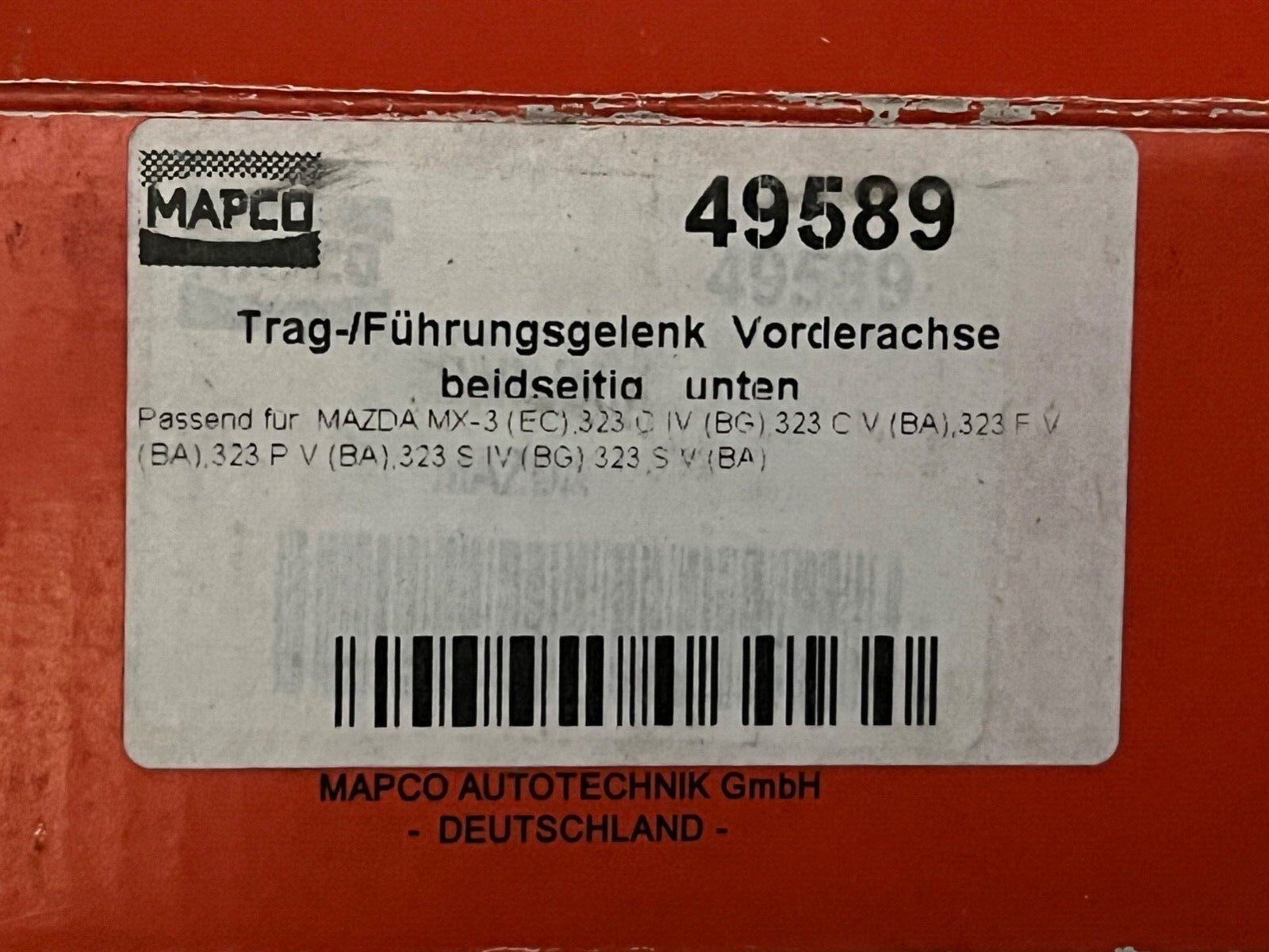 Mapco 49589 Front Lower Ball Joint fits Mazda MX-3 323C 323F 323S 323P