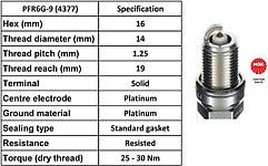 NGK PFR6G-9 4377 Spark Plug set of 4