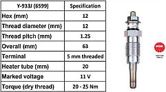 NGK Y-933J Glow Plugs set of 4 fits Mitsubishi Renault Volvo